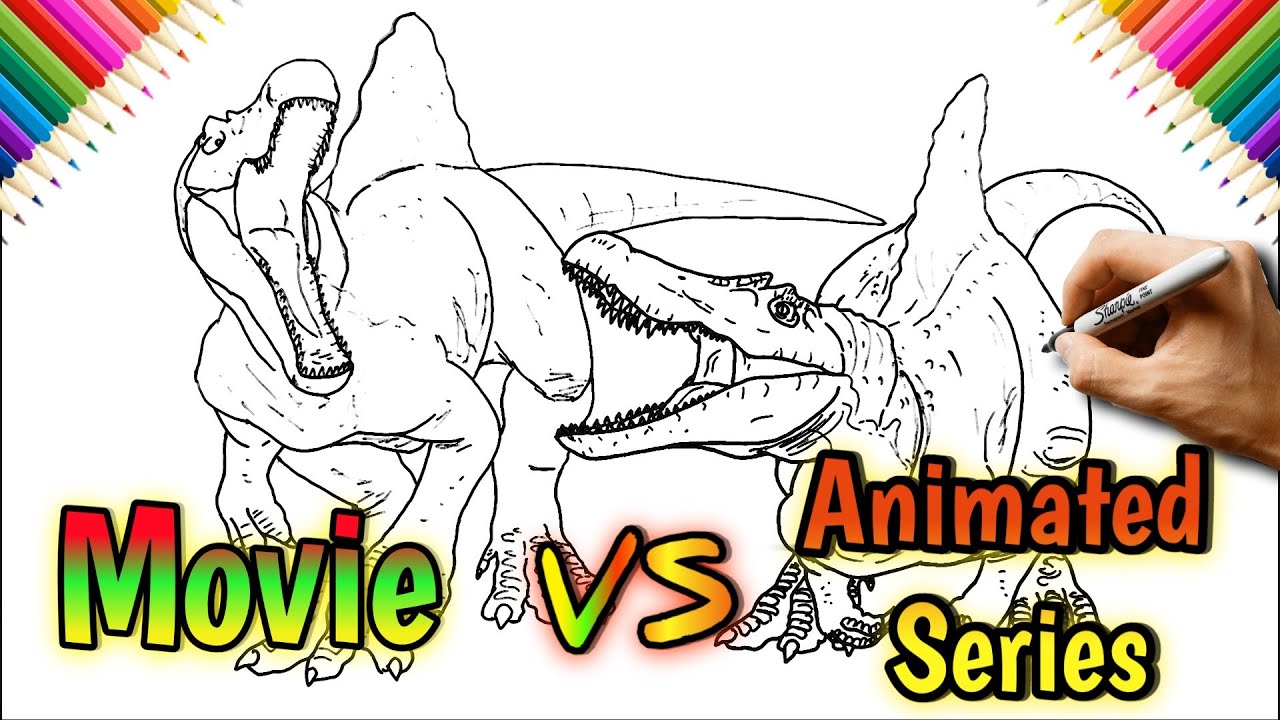 Spinosaurus VS T Rex - Jurassic Park 3 (COMO DESENHAR) - How To Draw  Spinosaurus VS T.Rex 