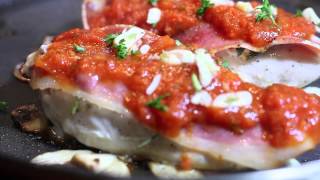 Chicken breast with sage tomato and creamy polenta