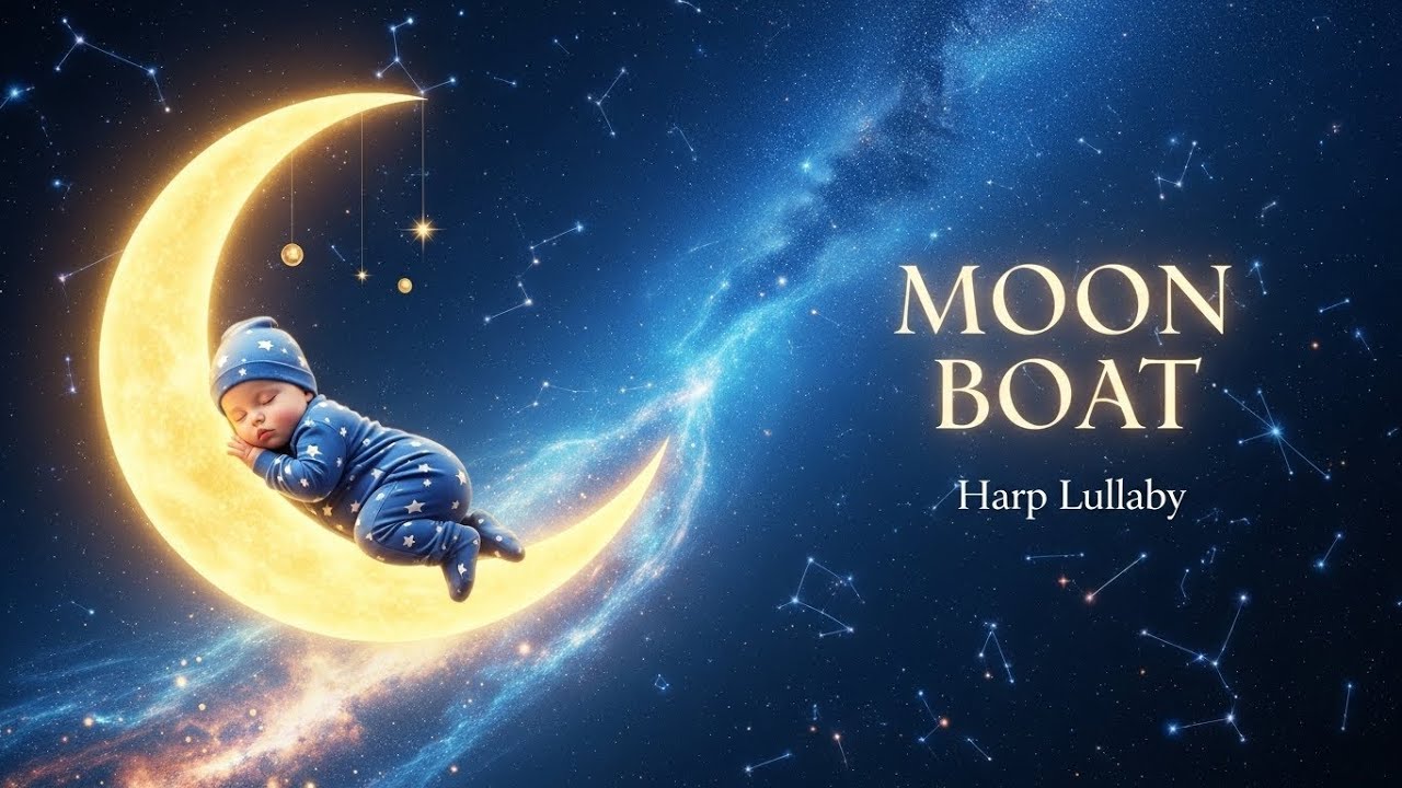 Moon Boat Sleep Music 🌙 Sleeping on the Moon Lullaby 🌌 Harp Music for Baby