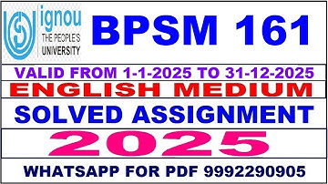BPSM 161 solved assignment 2025 in English || bpsm 161 solved assignment 2025 || ignou bpsm161 2025
