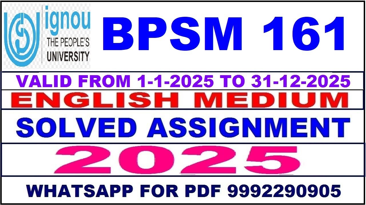 BPSM 161 solved assignment 2025 in English || bpsm 161 solved assignment 2025 || ignou bpsm161 2025
