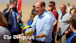 video: Prince of Wales plays volleyball during Cornish beach visit