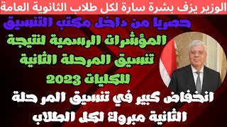 حصريا من داخل مكتب التنسيق المؤشرات الرسمية لنتيجة تنسيق المرحلة الثانية للكليات 2023 - انخفاض كبير