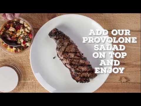 How to grill a New York Strip Steak with Provolone Salad.