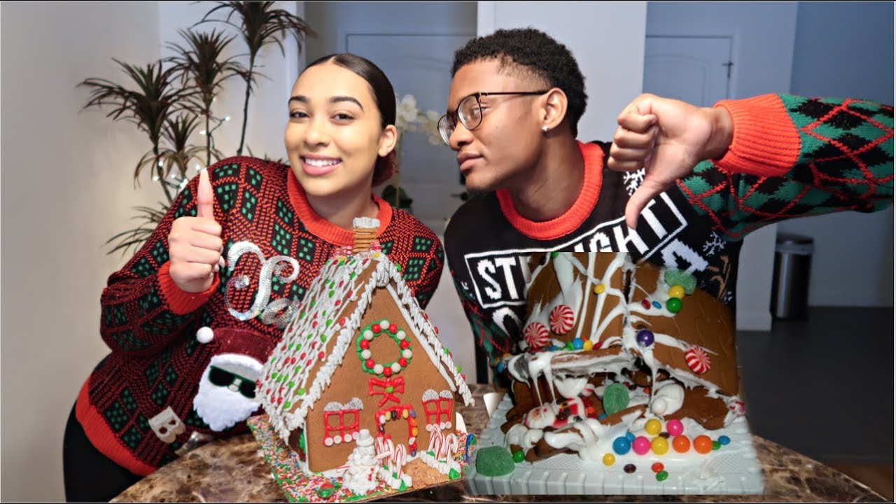 BOYFRIEND VS. GIRLFRIEND GINGERBREAD HOUSE CHALLENGE! VLOGMAS DAY 16