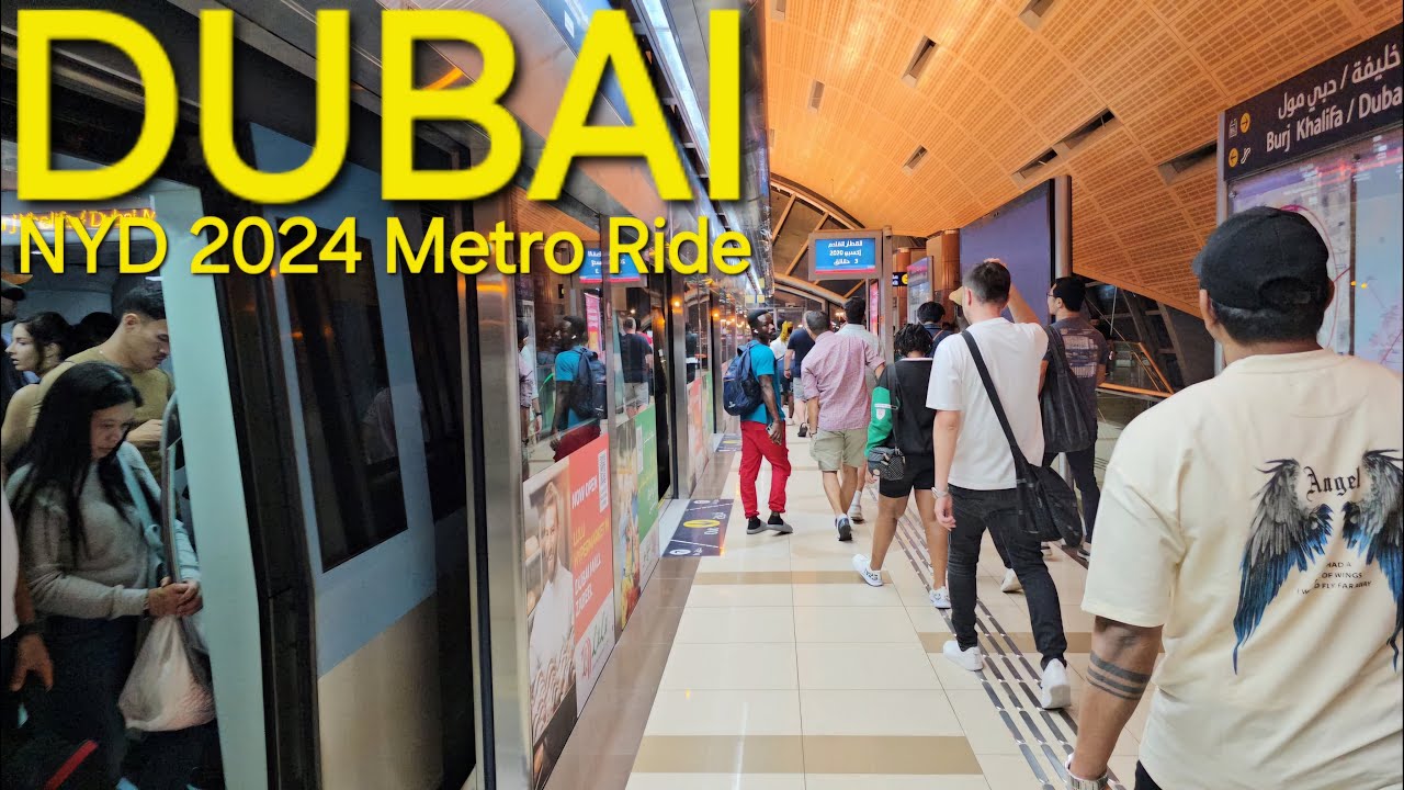 Dubai New Year's Day 2024 metro +walk tour: Rashidiya to Burj Khalifa Dubai Mall (01.01.'24: 4K-UHD)