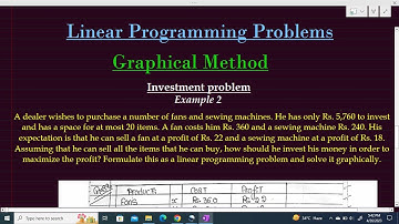 LPP22 | Linear Programming Problems | INVESTMENT Problem | Graphical Method | Example 2