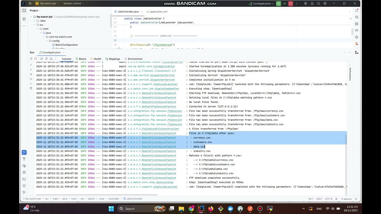 Batch Processing (Upload + Download files from/to FTP Server)