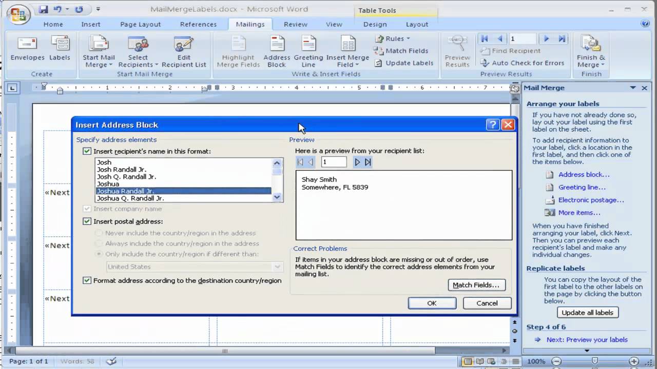 microsoft word mail merge from excel