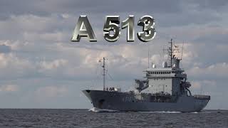 Tender Rhein A 513 Versorgungsschiff der Deutschen Marine Kieler Bucht Ostsee in Fahrt 2021 NEU 4k