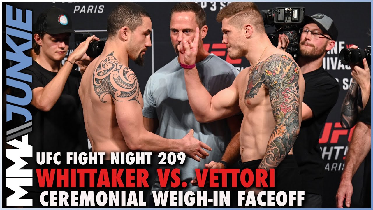 UFC Fight Night 209 faceoff video Marvin Vettori rejects Robert Whittakers handshake attempt