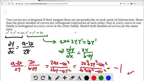 Two curves are orthogonal if their tangent lines are perpendicular at each point of intersection. S…