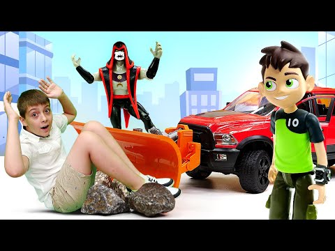 Видео игрушки из мультфильмов Бен 10. Бен Тен и Хекс получили новые игрушки машинки! Игры в машинки!