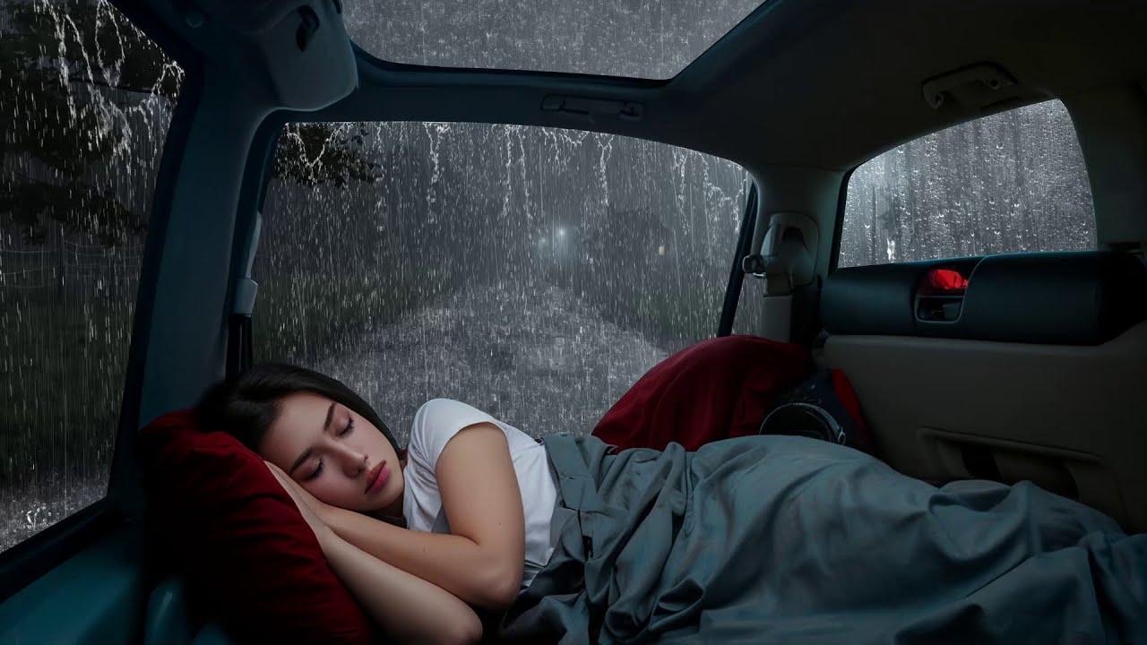 Sleeping Safely in the Car While Heavy Rain Falls Outside — A Calm, Comforting Stormy Night Ambience