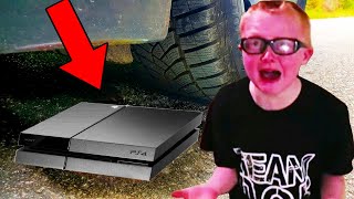 dad crushes PS4 with CAR.. (fortnite)