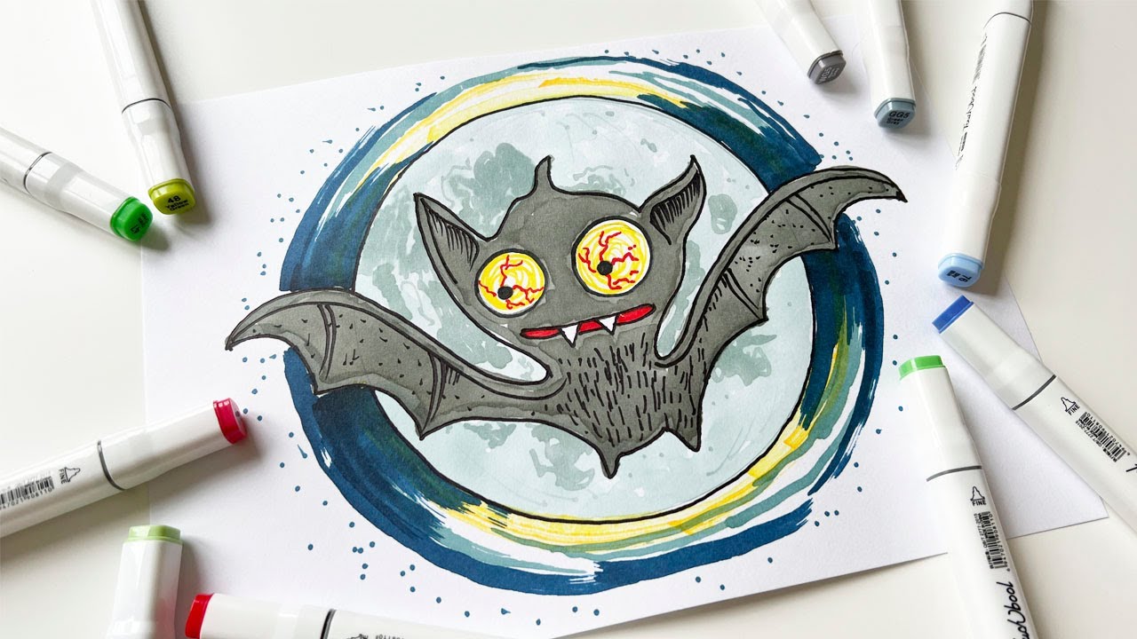 OMG. How to Draw a Vampire Bat Silhouette / Let's Draw Together Step by