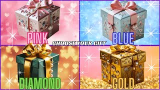 Choose your gift🎁😍💙💖 #chooseyourgift #pickonekickone #4giftbox #pink #blue #diamond #gold #giftbox
