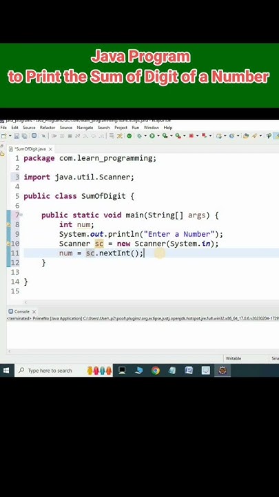 Java Program to Print Sum of a Digit of a Number - YouTube