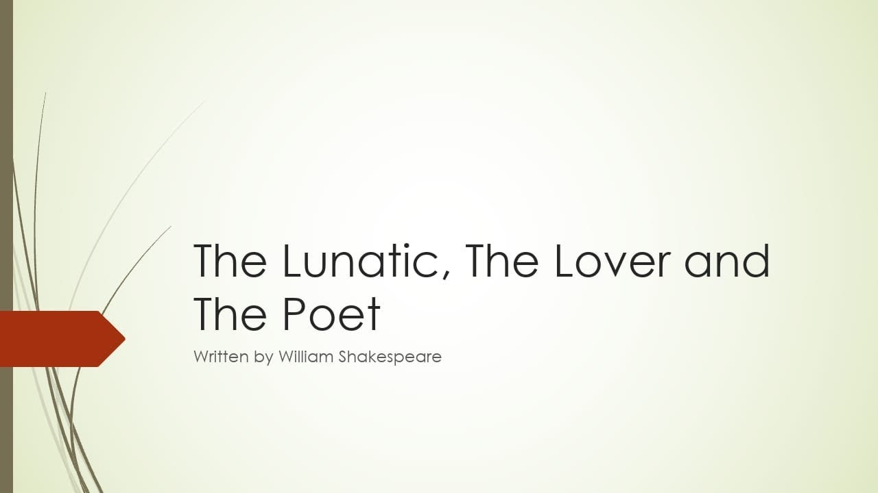 The Lunatic, the lover, and the poet written by williamshakespeare