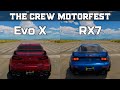 The crew motorfest  mitsubishi lancer evolution x vs mazda rx7  drag race