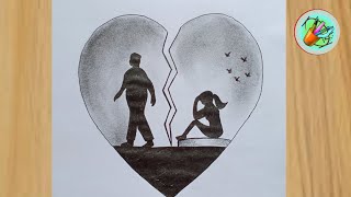 How to Draw relationship break up in a Broken heart || Pencil Sketch Drawing