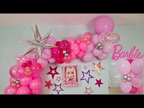 Fiesta temática BARBIE decoracion con globos y shimmer wall + caja