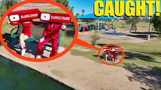 drone catches Subscribe Heads at the Park (They were so mad)