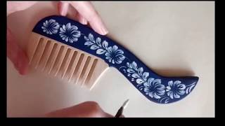 Роспись кисточкой из кошачей шерсти. Ukrainian decorative painting Роспись кисточкой из кошачей шерсти. Ukrainian decorative painting