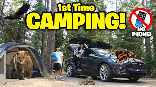 CAMPING IN THE TESLA - NO PHONE CHALLENGE!!! I Almost Got Eaten by a TARANTULA!