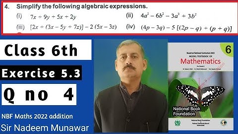Class 6 Exercise 5.3  Q no 4 Ex 5.3 NBF Maths addition of Algebra  in Urdu Sir Nadeem Munawar