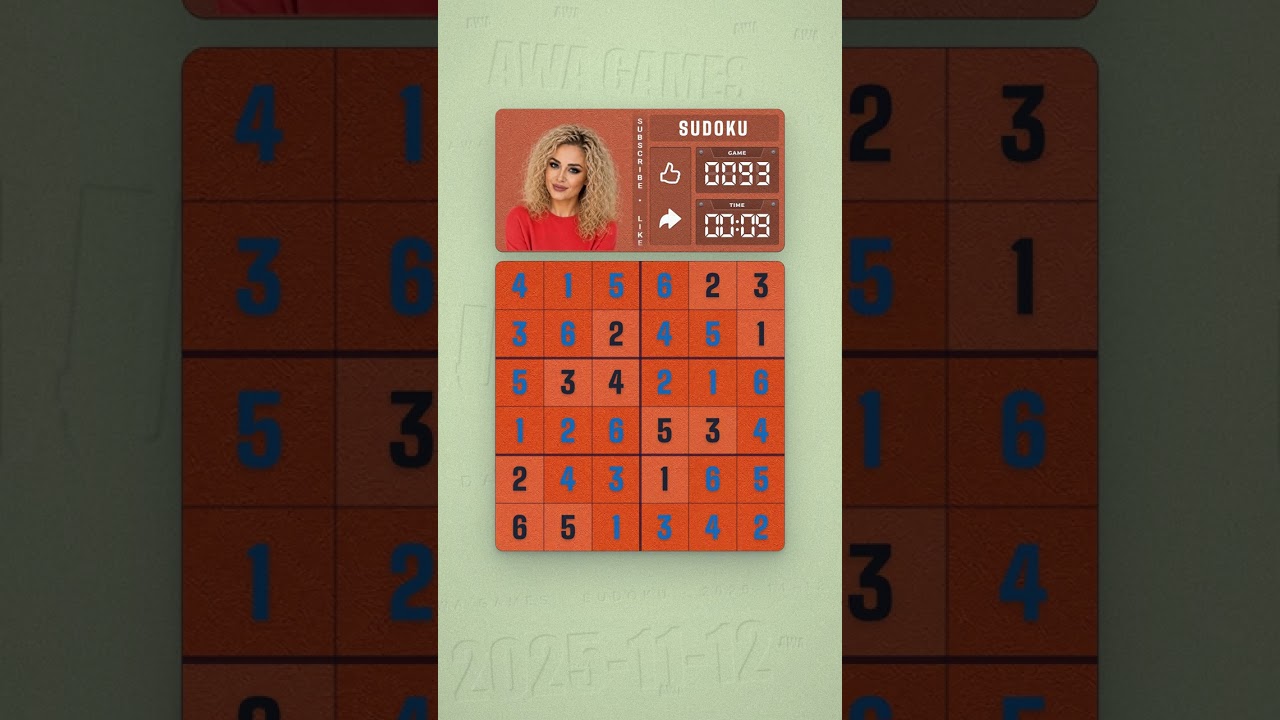 LinkedIn Mini Sudoku #93 solved board for November 12, 2025, 6x6 grid