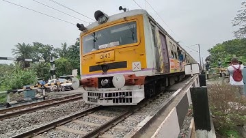 Crossing : Different Model EMU Local Trains Furiously Skipped a busy Railgate
