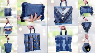 10 Amazing Jeans Purse Bag  Makin || Best Out of Waste Recycle Old Clothe ! DIY Craft