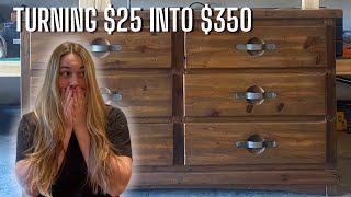 Complete Dresser Makeover in Just 2 hours! Turning $25 into $350. Flipping for Profit!