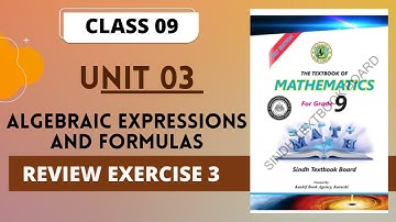 Unit # 3 |Algebraic Expressions and Formulas| Review Exercise 3 | Complete Solution | Sindh Textbook