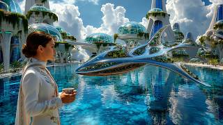 Futuristic Aqua Sky City 2300 | 1 Hour Sci-Fi Ambient Music for Sleep, Relaxation & Focus | 4K