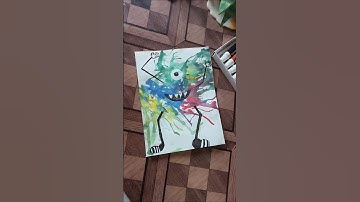 monster blow painting💀 with colour drop l easy painting 🎨 ideas #painting #paint #kids #art #drawing