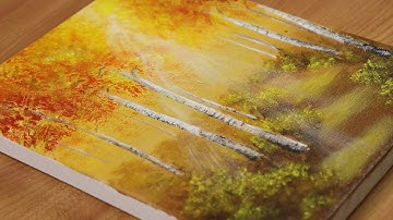 Autumn Forest Path, Birch Tree, Acrylic Painting for Beginners