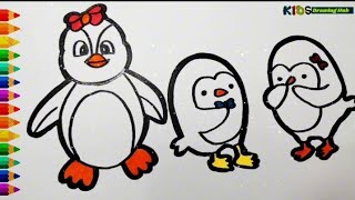 How To Draw A PenGuin FaMily || Drawing, Painting & Coloring PenGuin 🐧 Family For Kids,