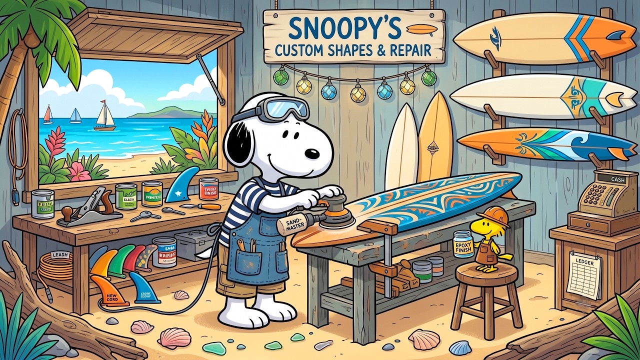 Snoopy's Surfboard Workshop 🏄 | Coastal Summer Jazz for