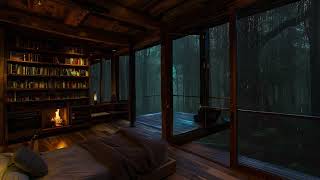 Sleep in middle of forest in Cozy Wooden House | Rain Sounds for Relax, Study, Sleep