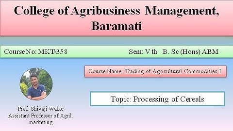 MKT 358 Processing of Cereals by Shivaji Walke