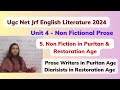 Non Fiction Writing in Puritan &amp; Restoration Age / Unit 4 Non - Fictional Prose/ Ugc Eng Literature
