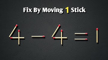 Move only 1 stick to make the equation correct | Matchstick puzzle 4-4=1
