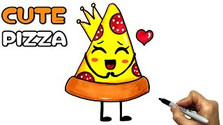 How to draw a Cute Pizza in an easy way | Kawaii Pizza drawing and coloring  | Kawaii food drawings