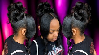 Pincurl Ponytail with 2 Side Curled Side Bangs