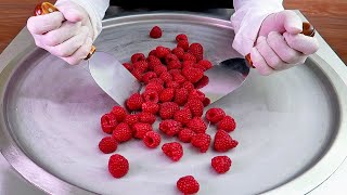 Raspberry ice cream rolls street food - ايس كريم رول ب التوت الأحمر