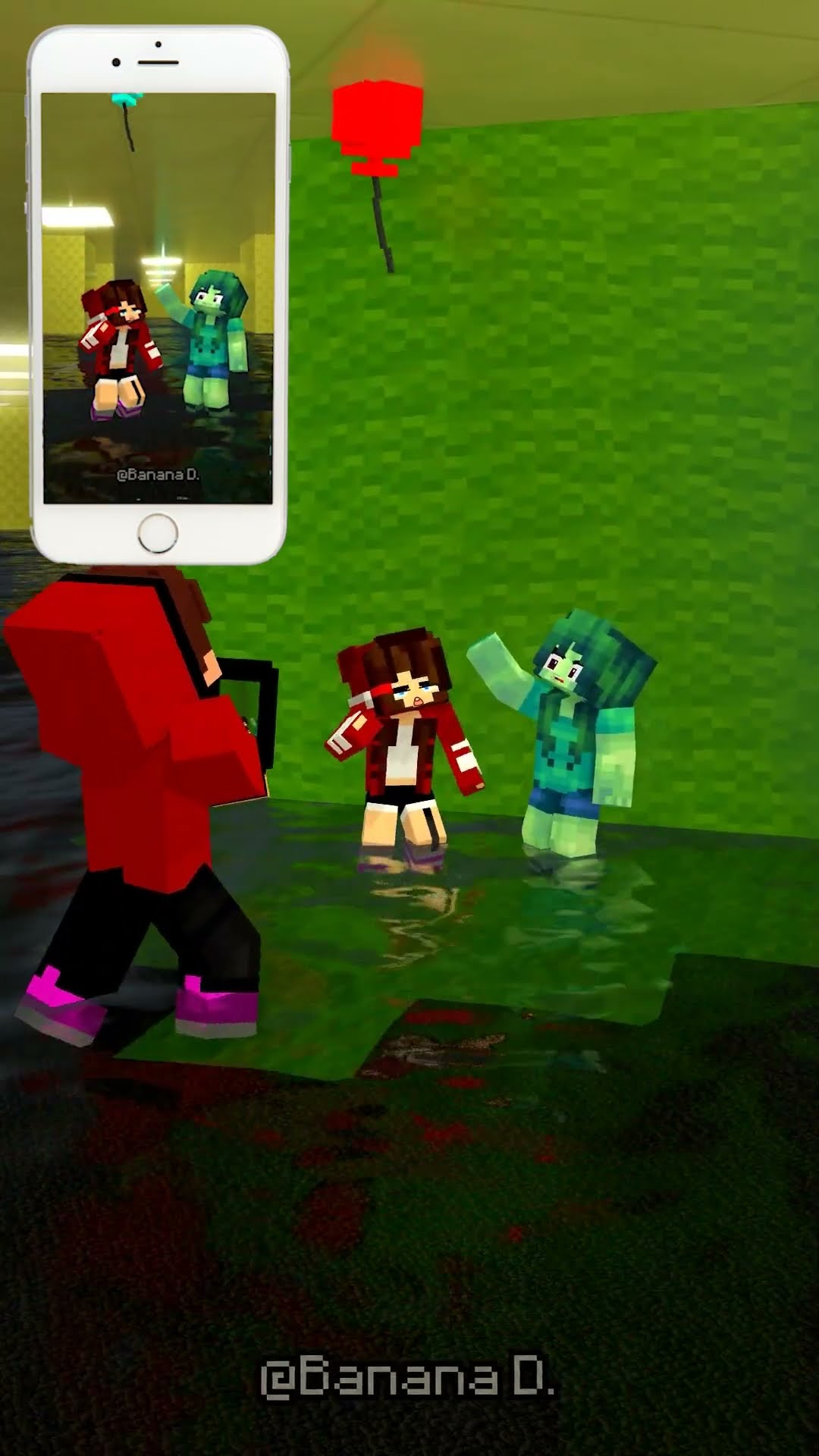 JJ recording JJ sister and Zombie girl in Green screen in BACKROOM Version