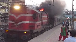 IRFCA - Luxury Train Maharaja Express !! Fire Eruption by JHS WDG3A !!
