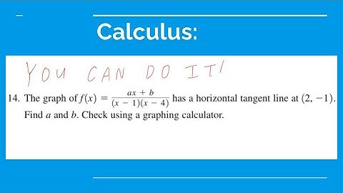 The graph of f(x)=(ax+b)/(x-1)(x-4) has a horizontal tangent line at (2,-1). Find a and b...